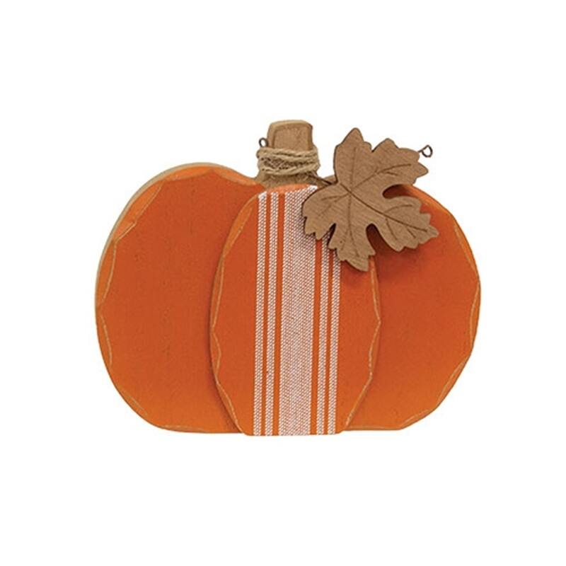 Distressed Chunky Wooden Feed Sack Stripe Pumpkins - 3 Asstd. - 7.25" x 1" x 6"