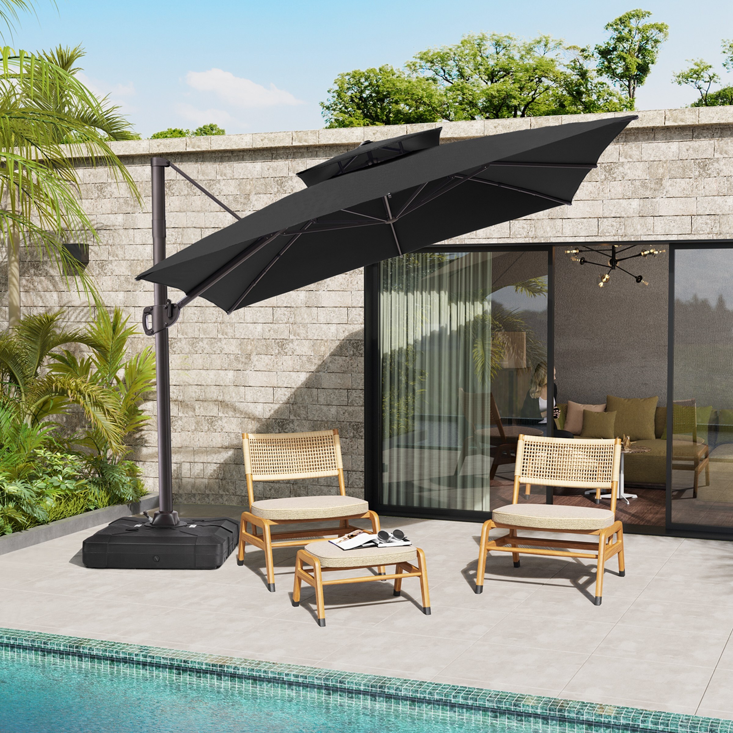 VredHom Dual Top Wind Vent 11x11Ft Offset Cantilever Patio