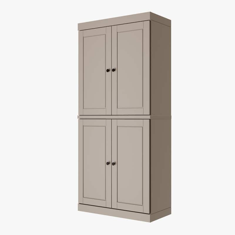Solid Wood Tall Freestanding Kitchen Pantry Cabinet with Doors & 2 Drawers, Adjustable Shelves, Modular Storage, 32" W x 71.5" H
