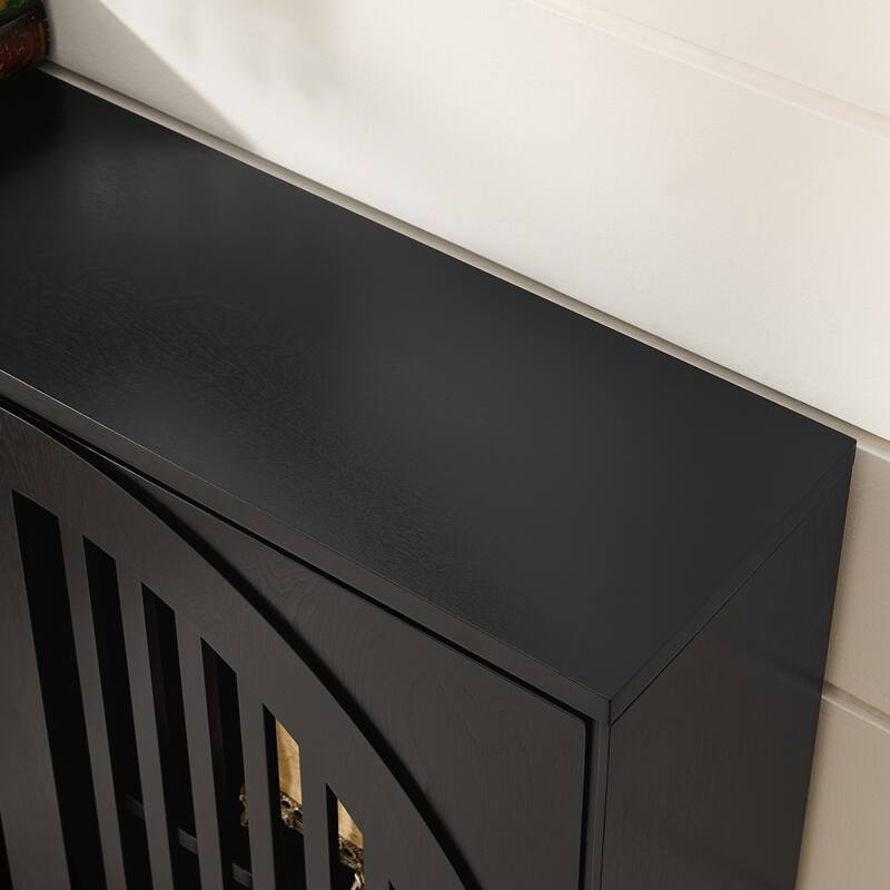 Mid Century Modern Fluted Sideboard Cabinet with 2 Outlet Holes, Buffet Cabinet with Storage