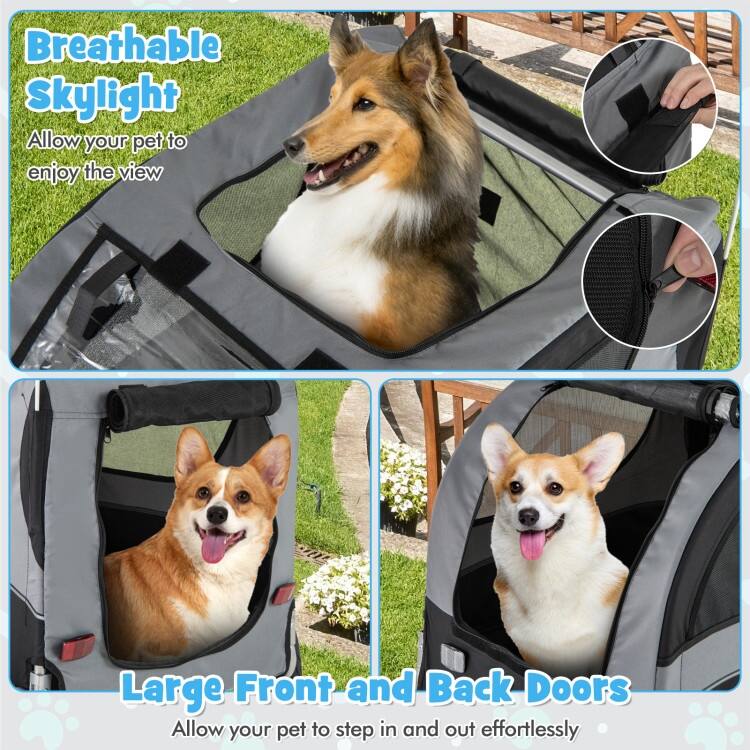 Dog Bike Trailer Foldable Pet Cart with 3 Entrances for Travel