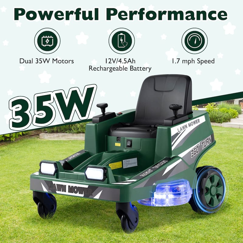 Costway 12V Ride on Lawn Mower with Dual Control Sticks LED Lights - See Details