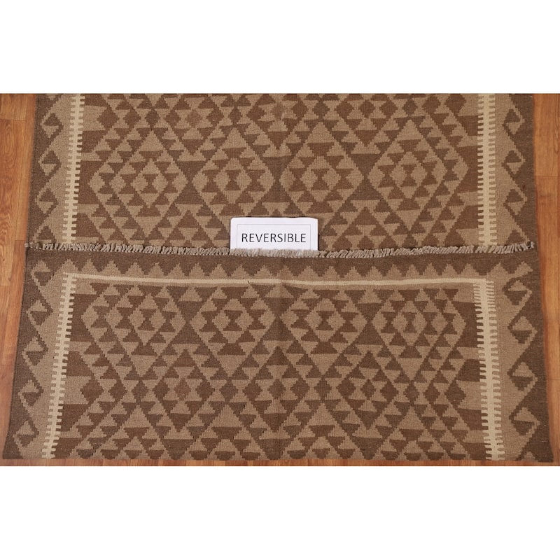 Reversible Kilim Oriental Area Rug Hand-woven Tribal Brown Wool Carpet - 5'3" x 8'3"