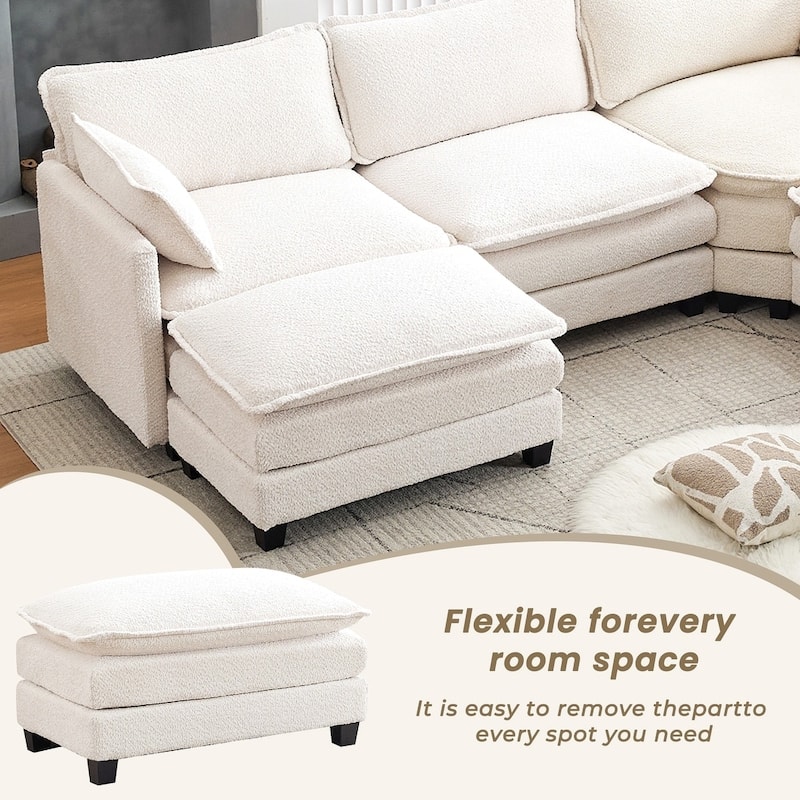 4-Seat Modular L-Shaped Corner Sectional Sofa with Ottoman, Soft Chenille Upholstery and Deep Seating for Living Room