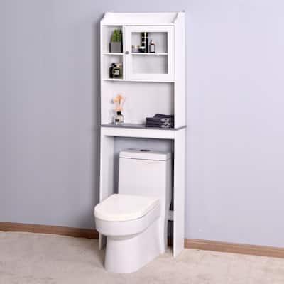 Modern Over The Toilet Space Saver Organization Wood Storage Cabinet for Home, Bathroom -White