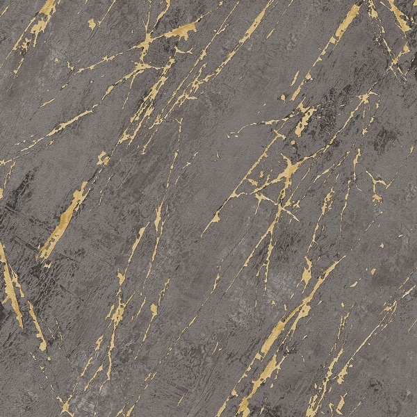 slide 2 of 25, Galerie Wallcoverings Bricks and More Collection Metallic Marble Motif Metallic Finish Vinyl on Non-woven Wallpaper Roll 33-feet long x 21-inches wide - Black/Gold