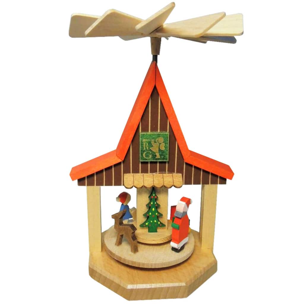 5" Richard Glaesser Mini House with Santa Christmas Pyramid