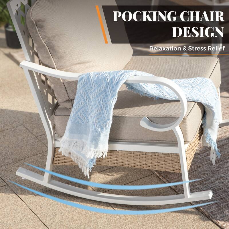 MAISON ARTS 5-Seat Patio Furniture Set, 2 x Cushioned Metal Chair, 1 x 3-Seat Sofa with Marbling Coffee Table
