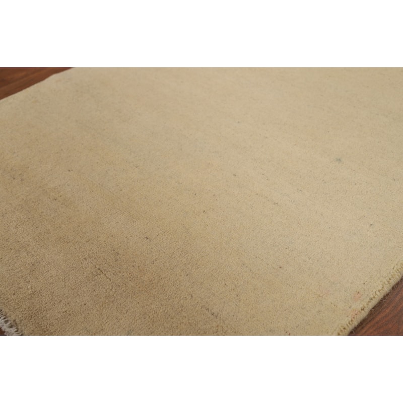 Muted Yellow Gabbeh Modern Foyer Rug Handmade Solid Wool Carpet - 2'7"x 4'1"