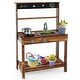 preview thumbnail 1 of 9, Costway Kids Mud Kitchen Play Kitchen with Blackboard, Stoves, - Natural - See Details Natural - See Details