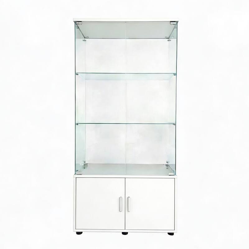 Double-door four-layer cabinet-style storage cabinet,display cabinet,wine cabinet,with remote-controlled lights,adjustable feet