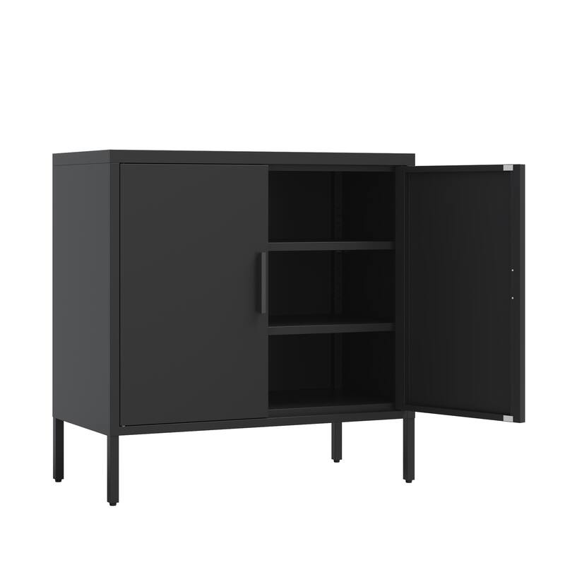Metal Storage Cabinet with 2 Doors and 2 Adjustable Shelves, Steel Lockable Garage Storage Cabinet
