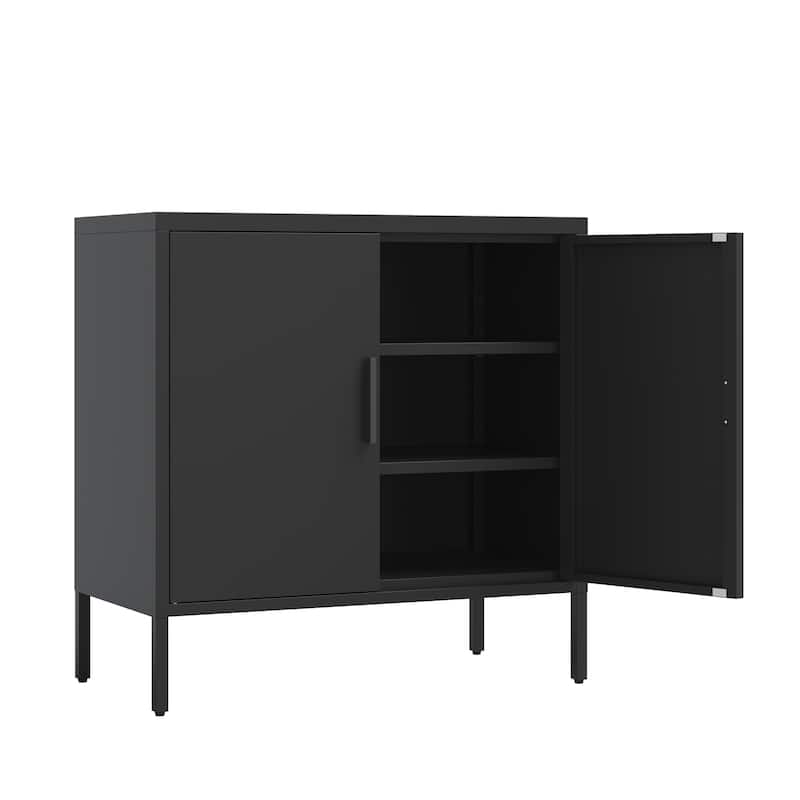 Metal Storage Cabinet with 2 Doors and 2 Adjustable Shelves