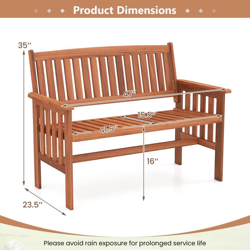 Gymax Outdoor Wood Garden Bench w/Backrest Armrests & Slatted Seat for