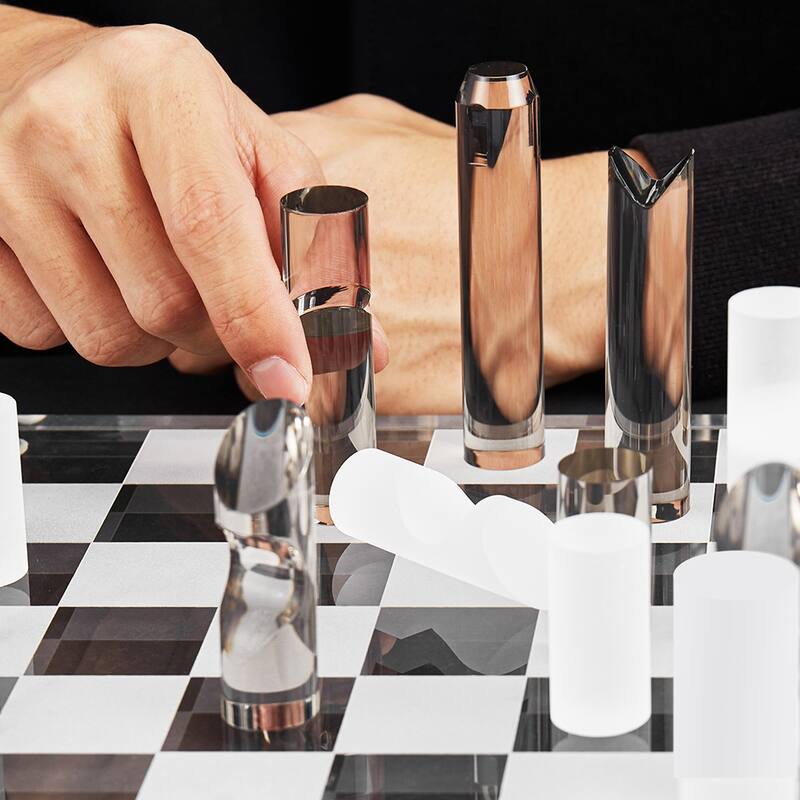 OnDisplay 3D Luxe Acrylic Smoke & Frost Luxury Laser-Cut Chess Set