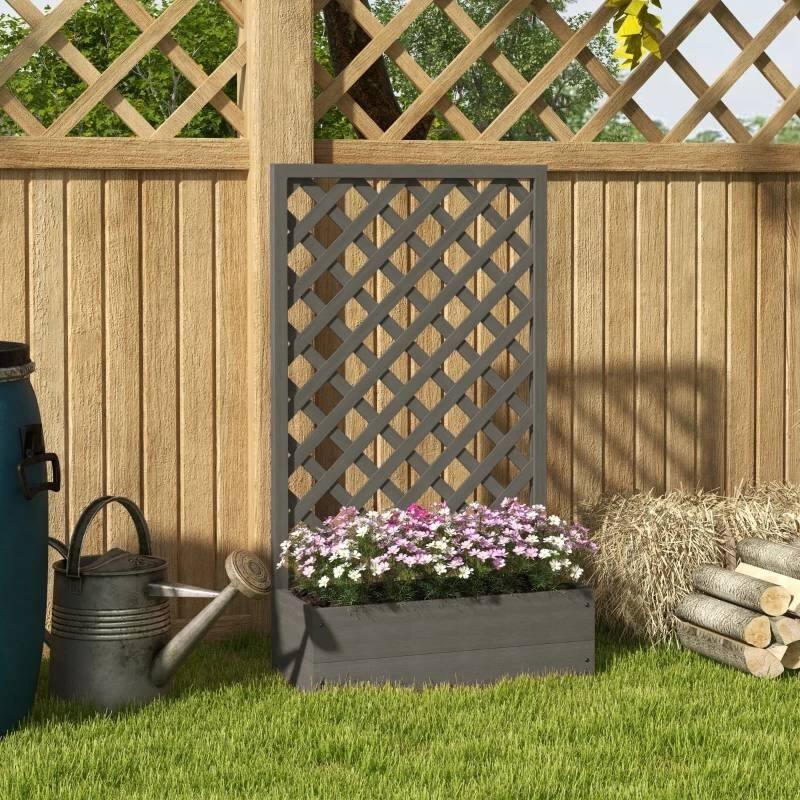 Wood-Plastic Raised Garden Planter Box with Lattice Trellis - 29.5" L x 13.25" W x 53.25" H