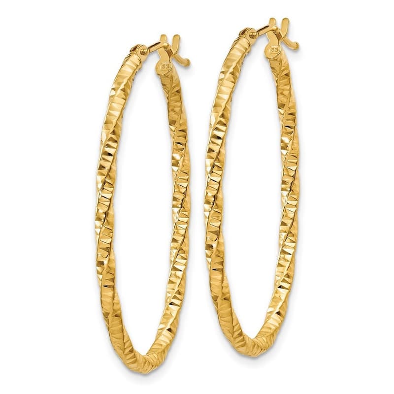Curata 14k Yellow Gold Polished Textured 2x19mm Oval Hoop Earrings
