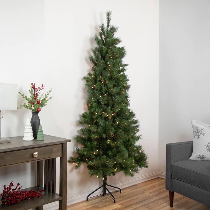 6.5' Medium Beaver Pine Artificial Christmas Wall Tree, Clear Lights - 6.5 Foot