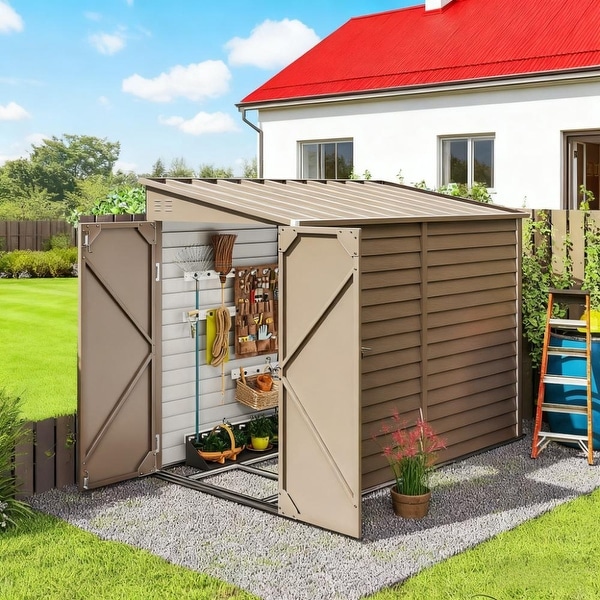 GDFStudio - Outdoor Lean-To Metal Storage Shed with Lockable Doors
