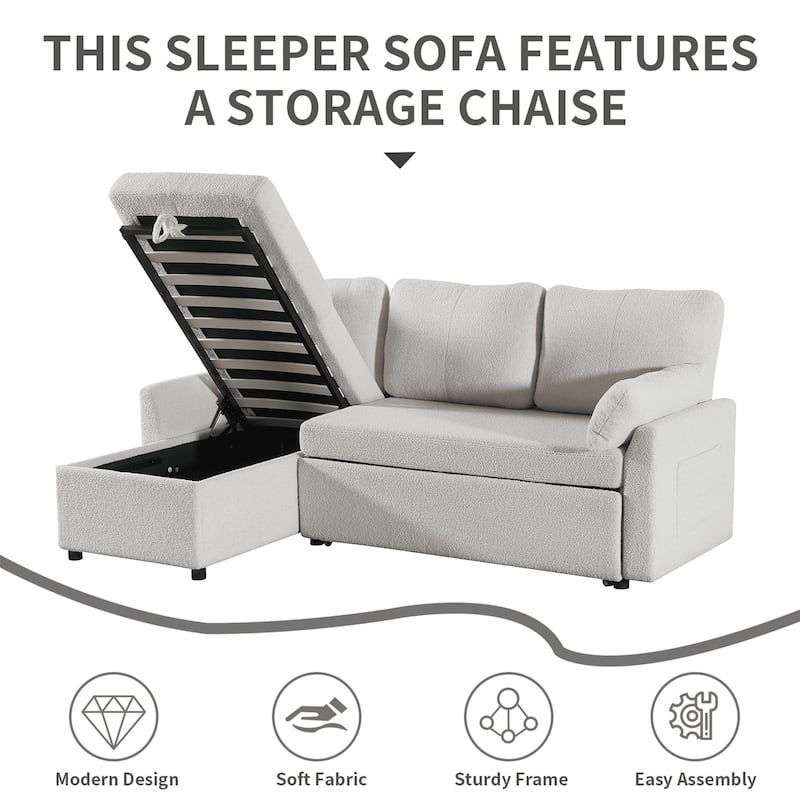 Pull Out Sofa Bed with Storage Chaise L Shape Sectional Sofa Bed