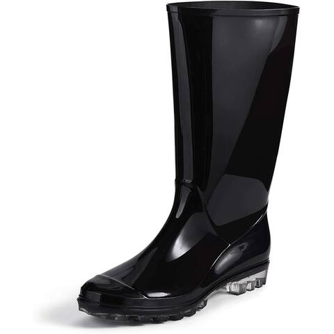 Roxoni Womens Black Rubber Rain Boots 16" Mid Calf Waterproof and Clear Sole