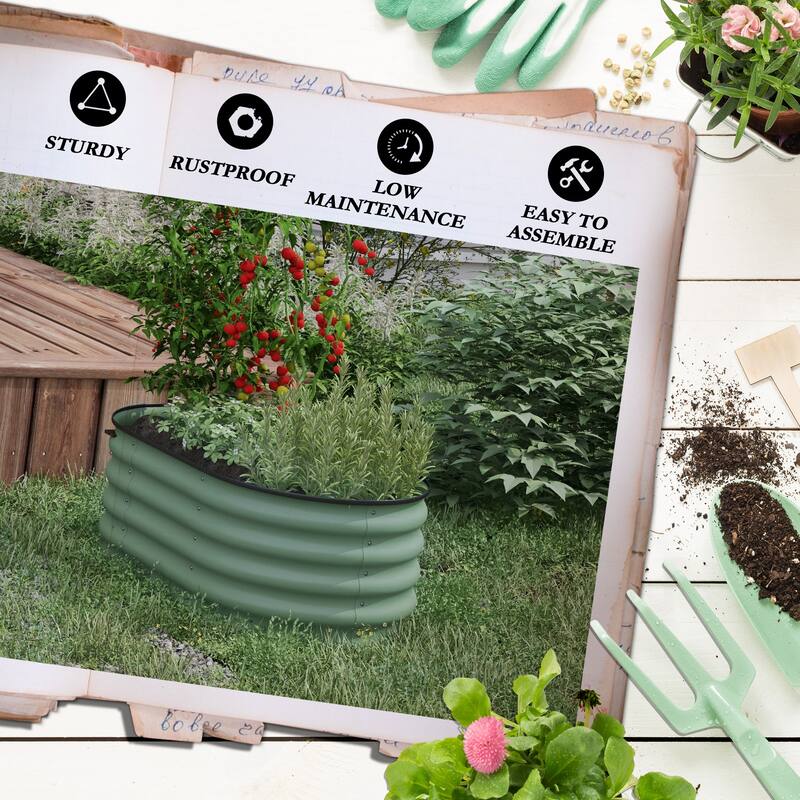 Outdoor Raised Planter Box, with Safety Edge for Vegetable Flower Herb