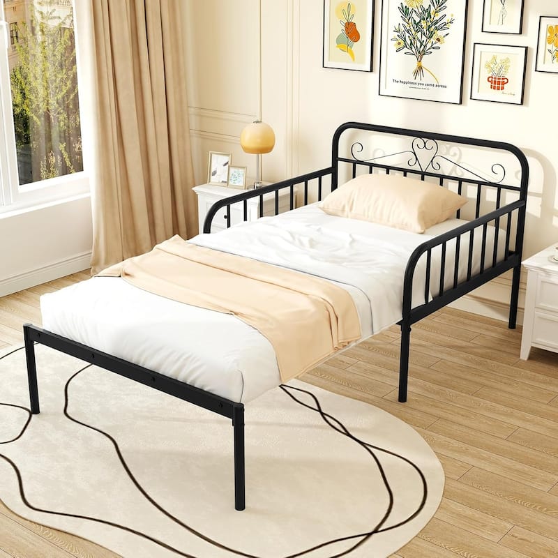 Metal Twin Bed Frame Convertible Sofa Bed w/ Headboard & Armrests