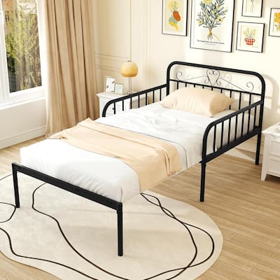 Metal Twin Bed Frame Convertible Sofa Bed w/ Headboard & Armrests