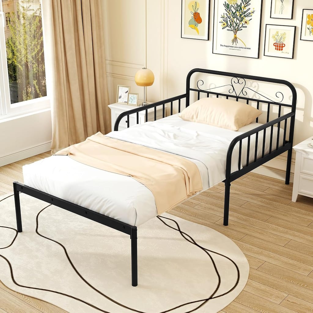 Metal Twin Bed Frame Convertible Sofa Bed w/ Headboard & Armrests