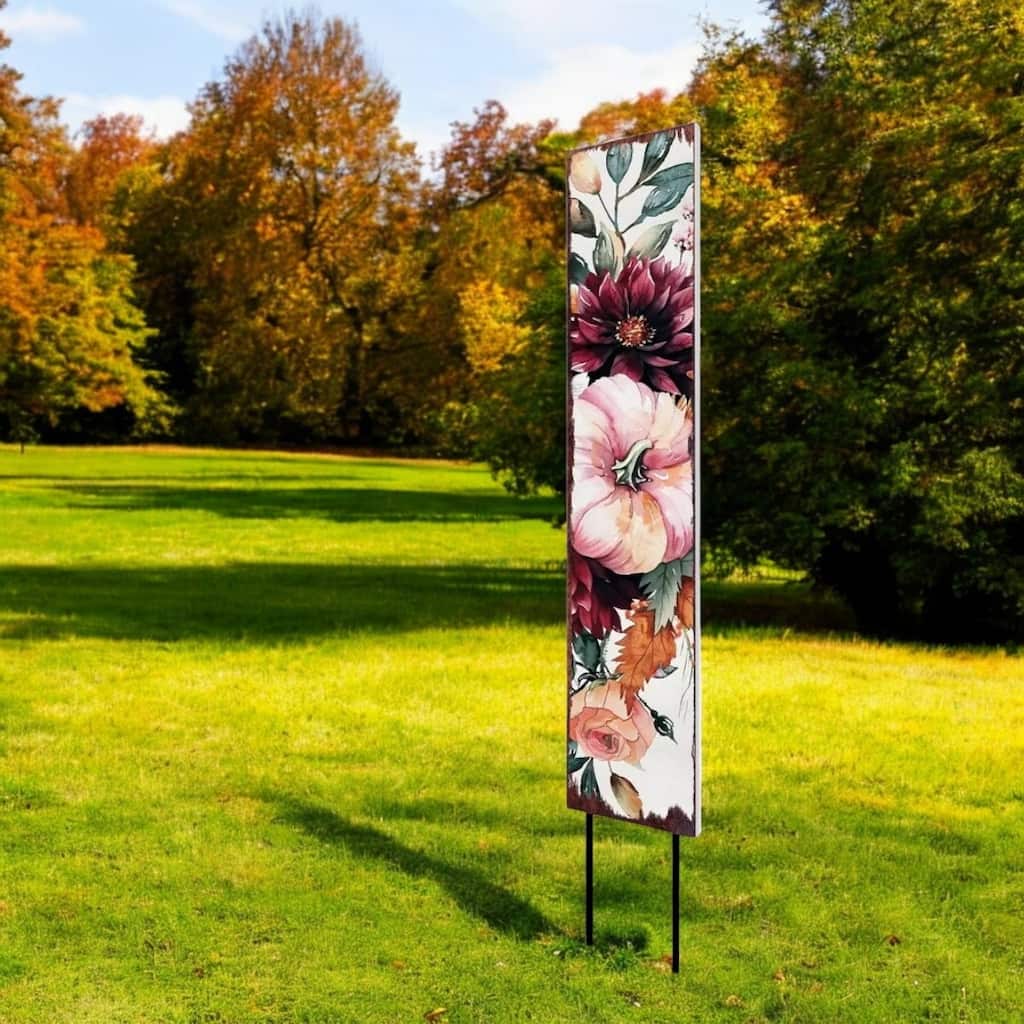 HomeRoots 42" Green Orange And White Solid Wood Pumpkin Garden Stake