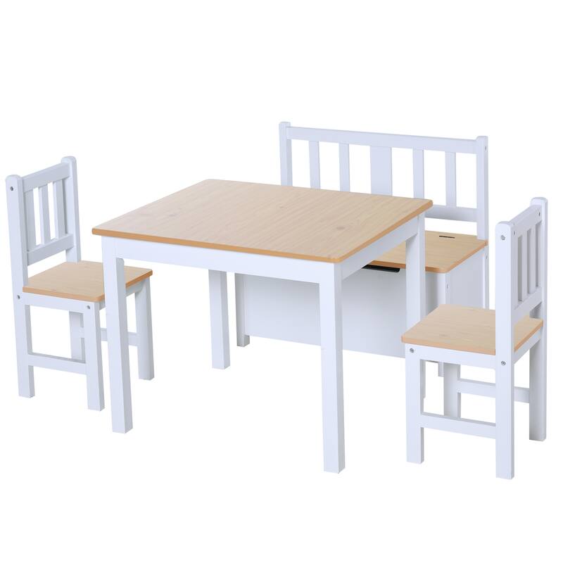 Qaba 4-Piece Childrens Table Set with Kids Storage Bench