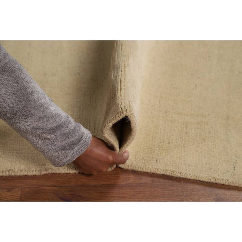 Solid Gabbeh Oriental Rug Hand-Knotted Wool Carpet - 3'7"x 7'3"