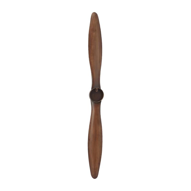 Metal Airplane Propeller Wood Inspired 2 Blade Home Wall Decor with Gold Aviation Detailing - Brown - Roche River Decor