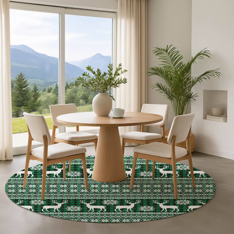Premium Washable Super Soft Christmas Reindeer Mayfield Rug - Green - 8' x 8'