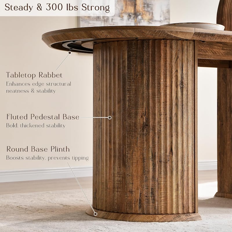 Modern 63" Fluted Oval Dining Table, Thick Edge Semicylindrical Base - N/A