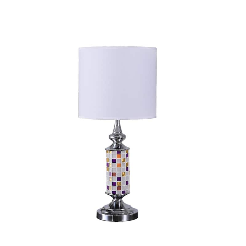 Contemporary 24" Silver Table Lamp with White Drum Shade and E26 Bulb Socket Chrome Metal Base - 24" H x 11" W x 11" D