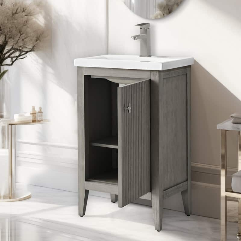 Vanity Art 20" Single Sink Bathroom Vanity Cabinet with Ceramic Top