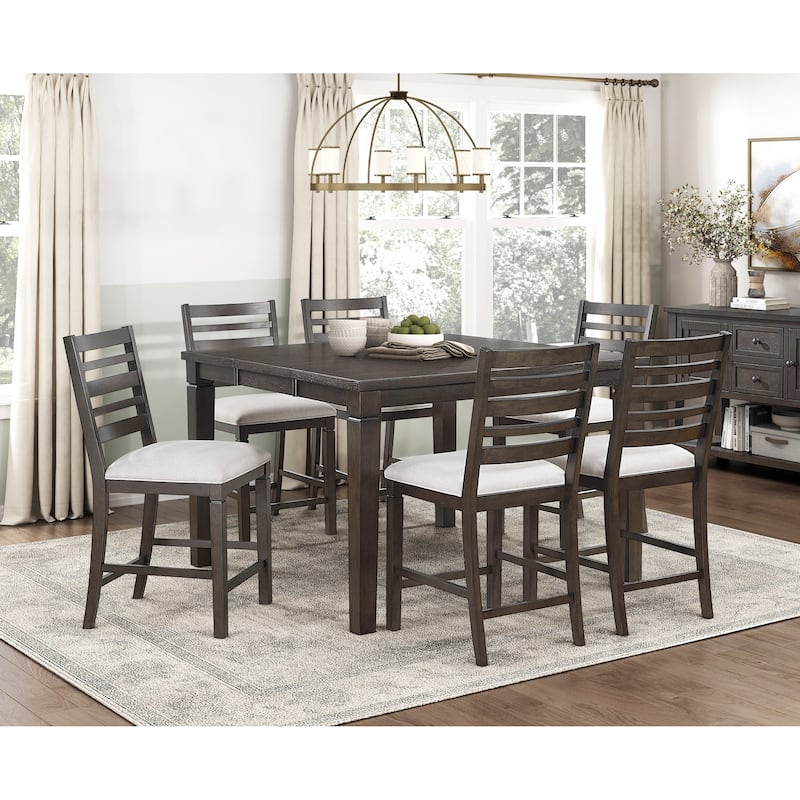 Dark Espresso Finish Counter Height Dining Furniture Set Extendable Table Upholstered Bench Chairs