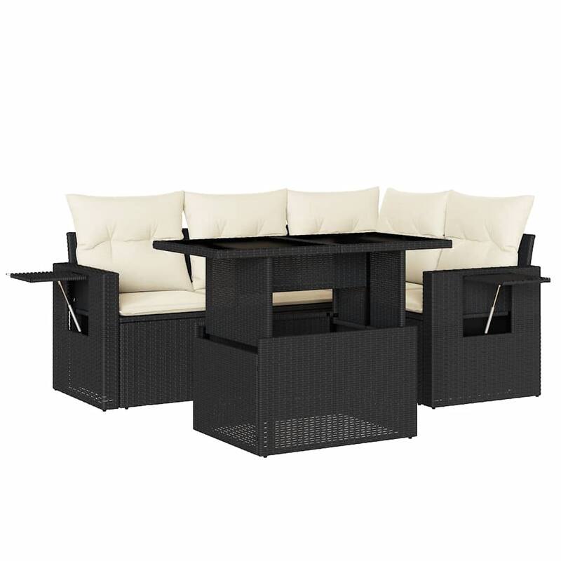 vidaXL Patio Sofa Set with Cushions Outdoor Furniture 5 Piece Poly Rattan