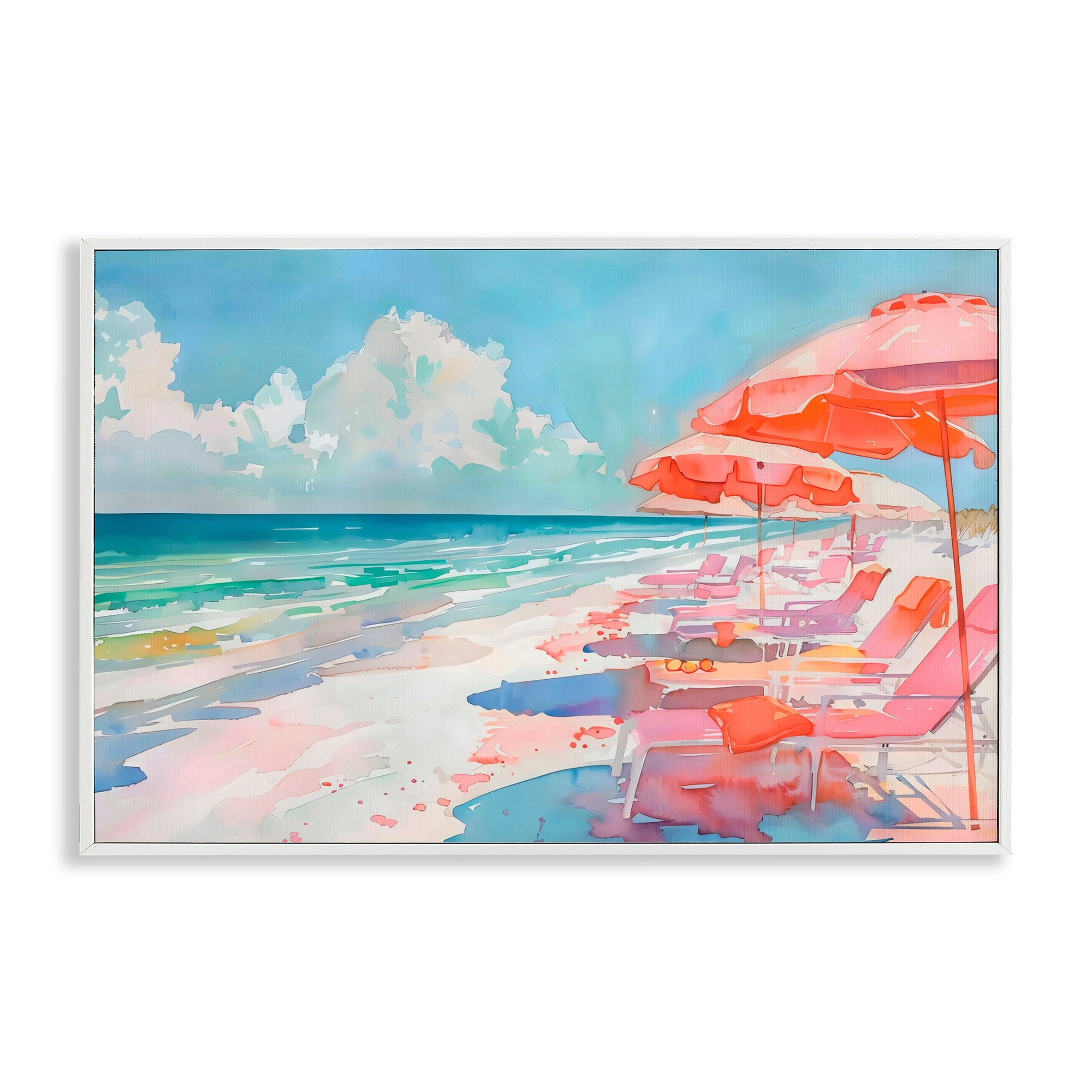 Stupell Peach Beach Relaxing Chairs Framed Giclee Art Design By LSR Design Studio