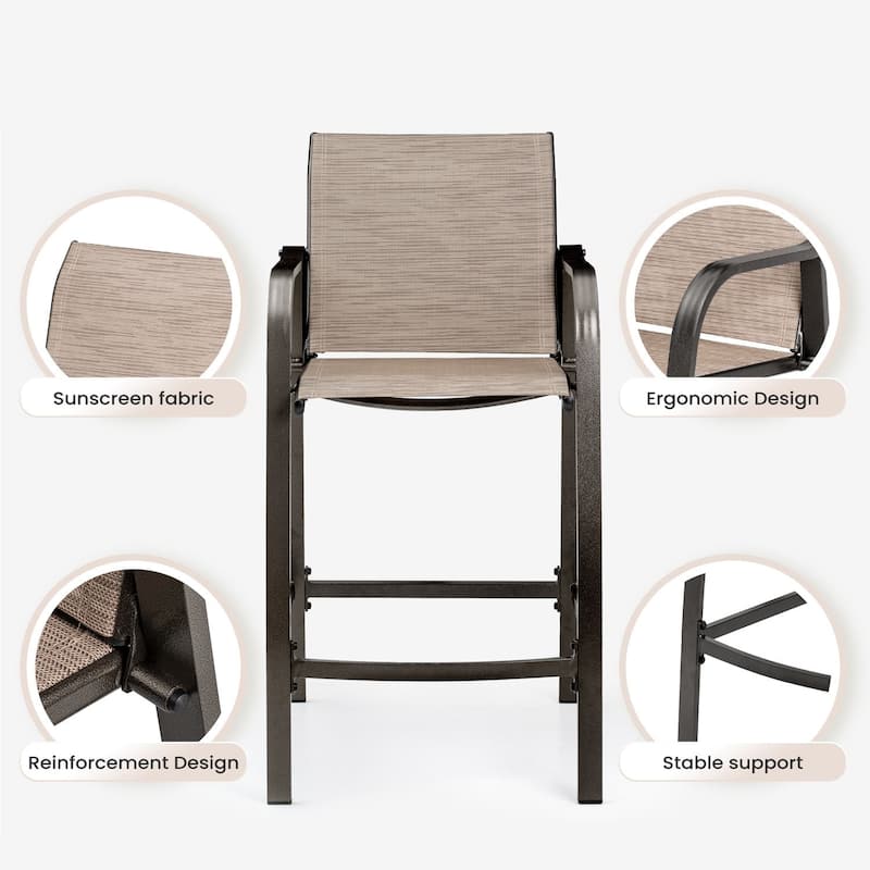 VredHom Outdoor Aluminum Bar Stool Set Patio Bar Chairs (Set of 2) - 21.7" W x 25.6" D x 43.7" H