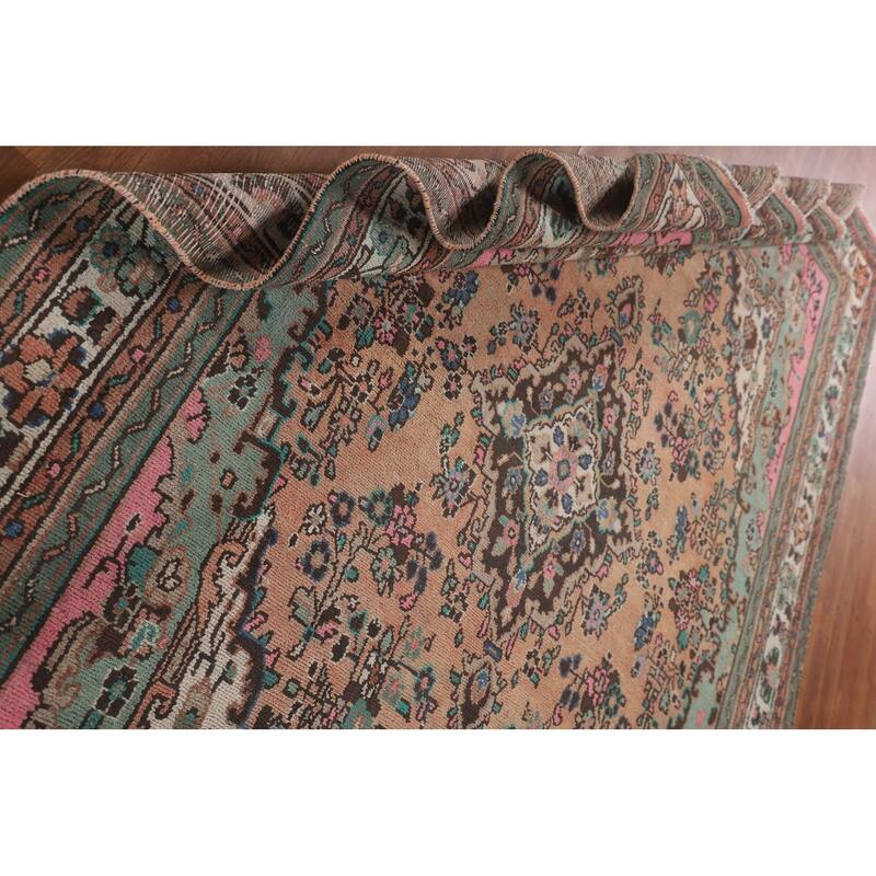 Traditional Hamedan Persian Vintage Rug Hand-Knotted Wool Carpet - 7'0"x 10'6"