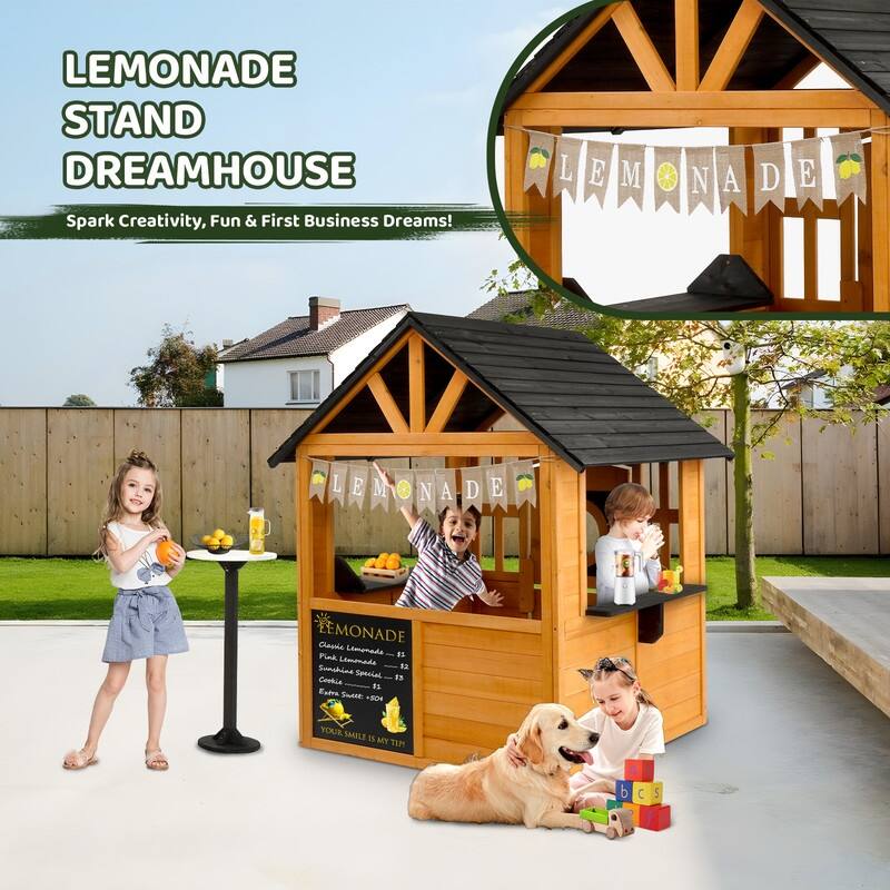 Kids Wooden Outdoor Playhouse with Lemonade Stand, Split Door for Kids Ages 3-8 - N/A