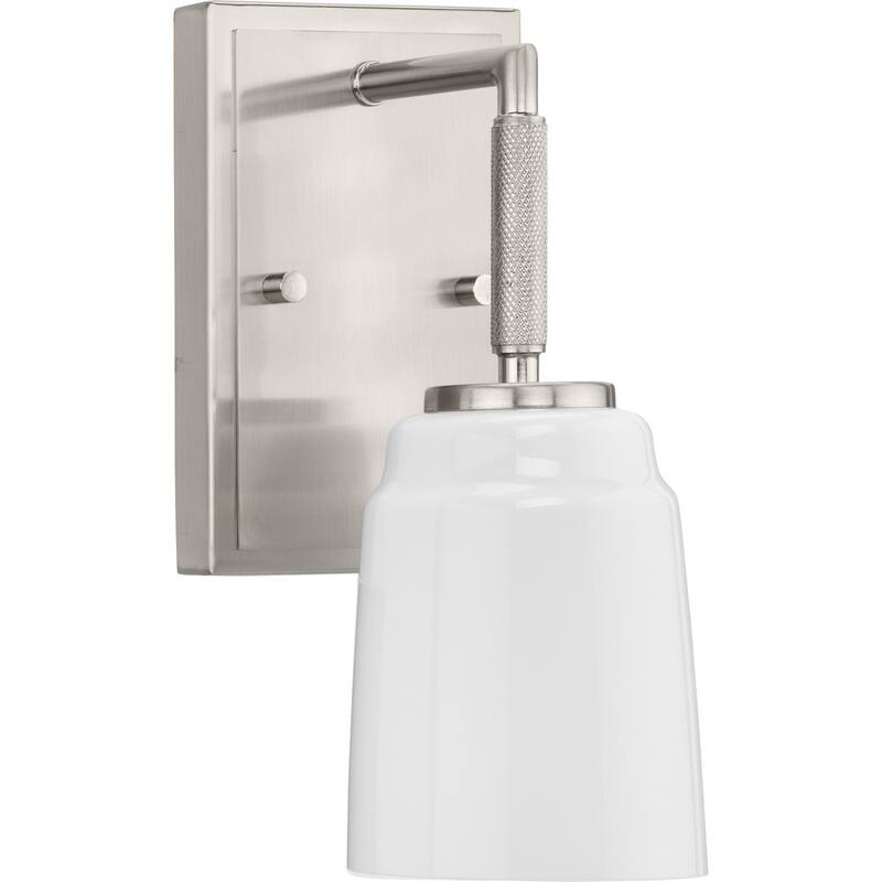 Spenser Collection One-Light Brushed Nickel Industrial Vanity Light - 4.5 in x 5.75 in x 10.62 in
