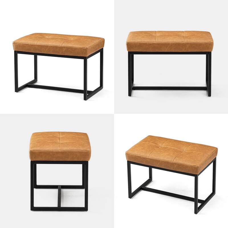 Glitzhome Set of 2 24"W Modern PU Leather Button-tufted Ottoman Foot stool