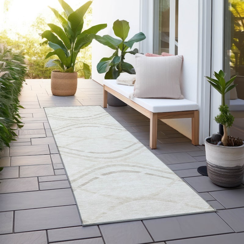 Machine Washable Indoor/ Outdoor Chantille Contempo Deco Rug - Ivory - 2'3" x 7'6"