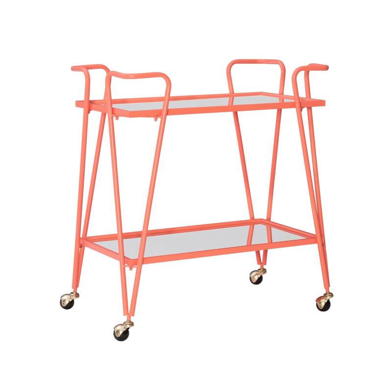 Two Tier Mirrored Top Bar Serving Cart - 32.5" - Coral Pink