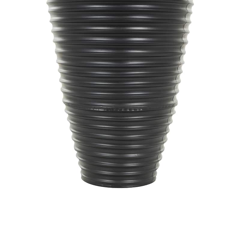 Metal Ribbed Tall Floor Vase with Horizontal Grooves - Set of 3 Black - Roche River Decor - 19"W x 19"L x 46"H