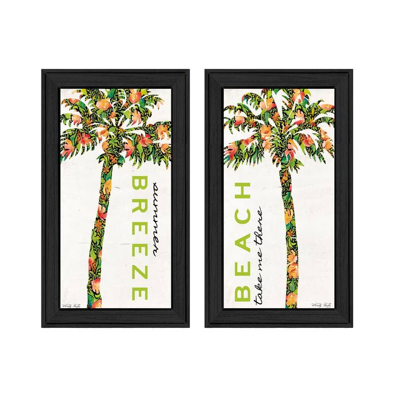 Trendy Decor 4U "Beach & Summer Breeze- Take Me There" Printed Framed Wall Art by Cindy Jacobs - Charcoal - 15 x 27