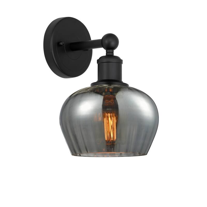 Innovations Lighting 616-1W-10-7 Fenton Sconce Fenton 10" Tall Wall - Matte Black / Plated Smoke